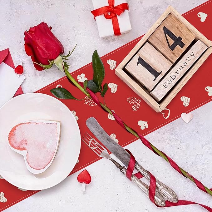 Valentines Day Table Runner 13x36 Inch, Love Hearts Valentine Table Runner, Anniversary Home Kitchen Dining Table Holiday Party Decorations