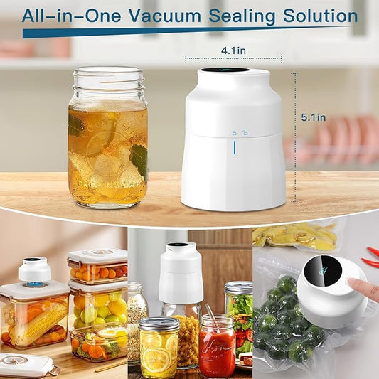 Electric Mason Jar Vacuum Sealer Kit for Wide Mouth and Regular Mouth Mason Jars Vacuum Sealing Machine for Food Storage Compatible with Vacuum Zipper Bags and Vacuum Seal Containers