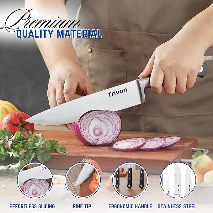 Trivon Kitchen Knife Set with Gift Box – 3-Piece Professional Chef Knife Set, Japanese High-Carbon Stainless Steel Ultra-Sharp Cooking Knives 8" Chef Knife + 7" Santoku + 5" Utility Knife