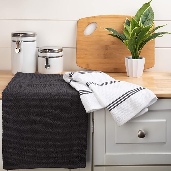 Sticky Toffee Cotton Kitchen Towels Set of 4 – Gray and White Dish Towels 28x16 in, Reusable and Absorbent Tea Towels for Drying or Cleaning, Oeko-Tex Cotton