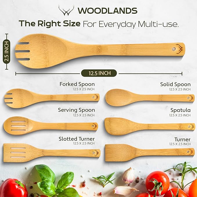 Wooden Spoons for Cooking set of 6 – Premium Wooden Utensil set for everyday use – Versatile Cooking utensils set safe for nonstick pans – Durable wooden spoon kitchen utensils set