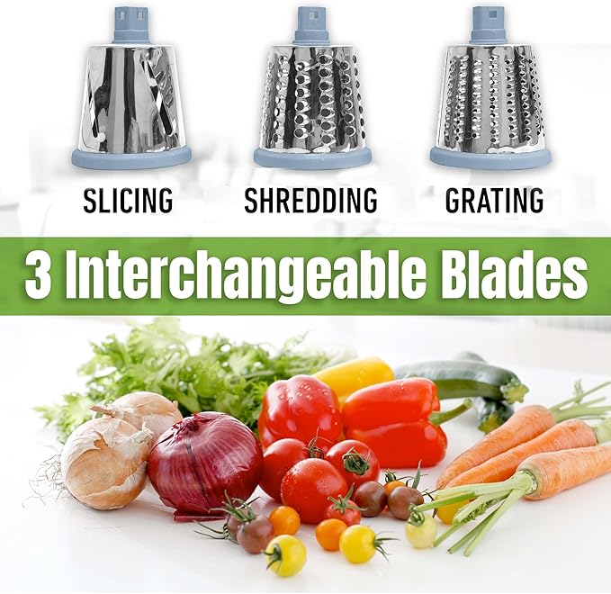 EMSON Rotary Cheese Grater Hand Crank, Stainless Steel Rotary Graters for Kitchen with 3 Blades, Vegetable Slicer, Cheese Shredder with Suction Cup Base, Dishwasher Safe