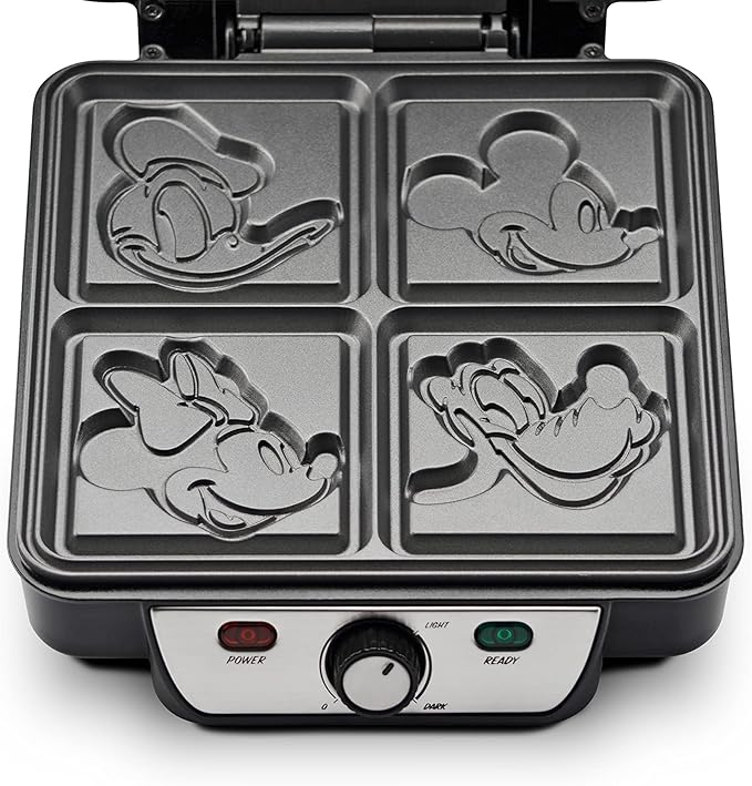 Disney Mickey & Friends Four Waffle Maker by Select Brands - Cute Appliance for Small, Square Waffles - Mickey Mouse Waffle Machine - Disney-Themed Appliance with Ceramic Nonstick Coating