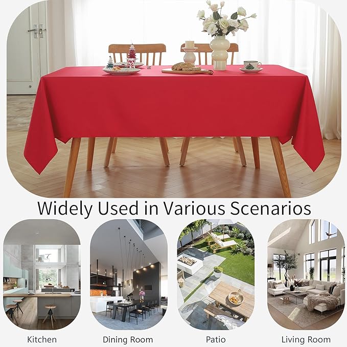 Alsoo Table Cloth for Rectangle Tables,60X120 Inch Waterproof Linen Table Cloths Spill Proof and Washable Wrinkle Free Table Cover for Dining Table, Kitchen, Christmas，Parties and Wedding, Red