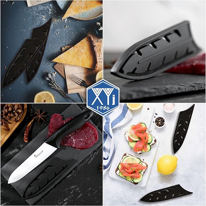 XYJ 2pcs/set Safety Knife Covers Sleeves Knives Edge Guard, Universal Knife Sheath, Chef, Slicing Ceramic Knife Case Black (For 6'' Ceramic Knife)
