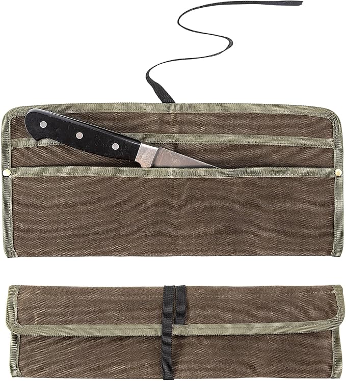 Qchengsan Chef Knife Sheath,Waxed Canvas Single Chef Knife Case Bag Roll for Traval,Sheaths for Chef's Kitchen knives,Tool Organizer Pouch Culinary Accessories Cooking Tools Roll,Gifts for Men