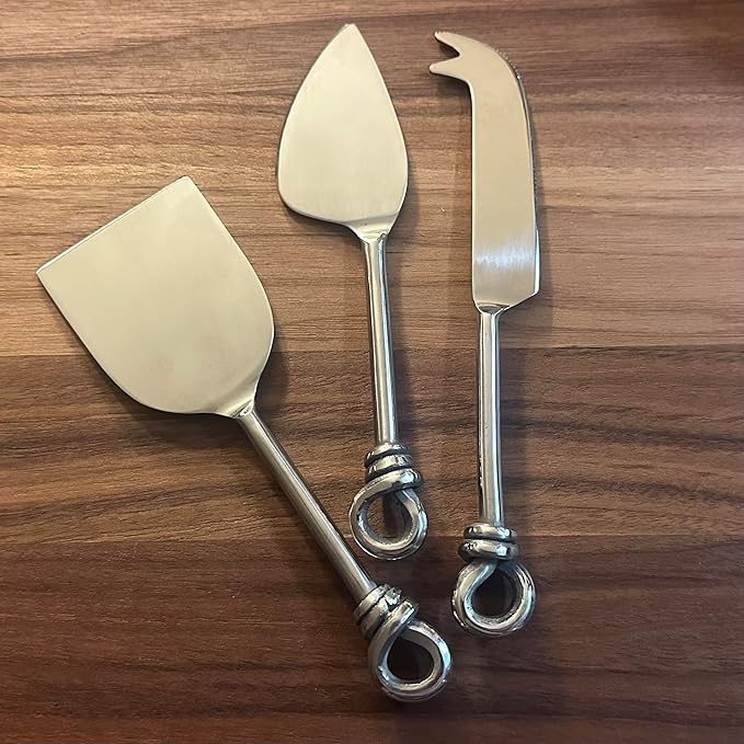 Cheese Knife Set of 3 Charcuterie Accessories w/Storage Bag/Hand-Crafted Cheese Knives with Knots Made of Stainless Steel/Dishwasher Safe/Cheeseboard Gift Set