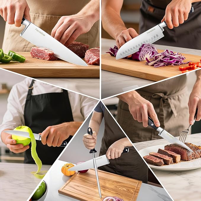6 Pieces Knife Set with Magnetic Block,Ultra-Sharp High-carbon Steel Kitchen Knife Set, Professional Knife Block Set with Ergonomic Handle and Sharpener