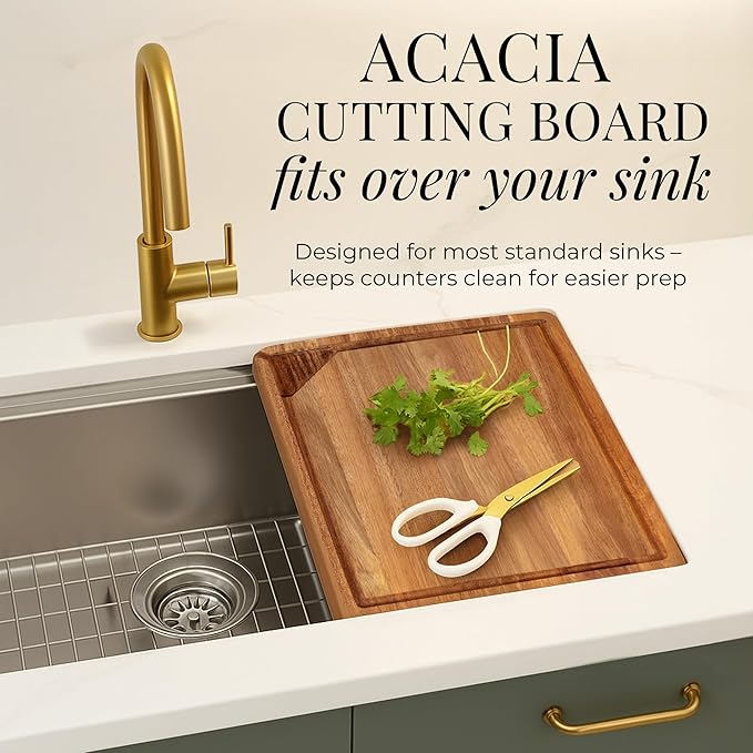 Wood Cutting Board Set with Holder – Double Sided Cutting Board with Handle (Gold) – 4 Piece Wooden Chopping Board Set with Stand – Reversible Charcuterie Tray for Stylish Kitchens