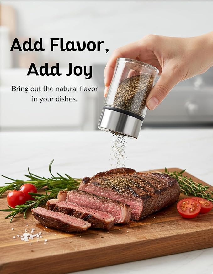 Multi-Function Stainless Steel Salt & Pepper Shaker with Adjustable Sprinkler | Salt Dispenser for Coffee, Protein Powder, Herbs, Spices, Condiments, Baking, Powdered Sugar & Kitchen Essentials