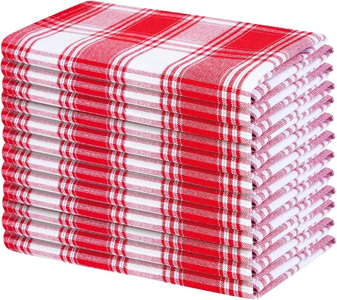 Blue Needles Gingham Buffalo Plaid Cloth Napkins 100% Cotton Set of 12 Dinner Table Napkins 18x18 inch Soft, Reusable, Washable Perfect for Valentine's Day Parties & Everyday Use - Silver Red & White