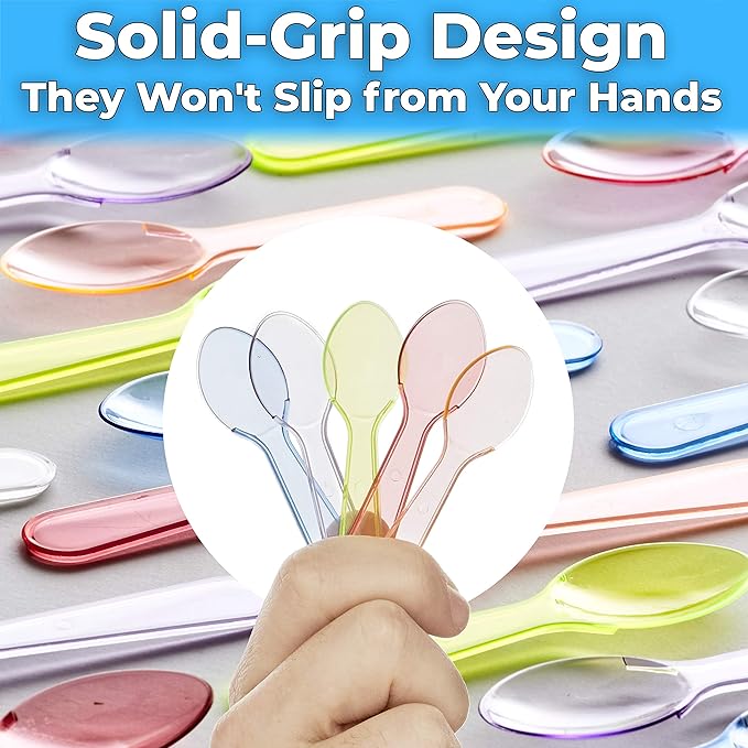 Extra Sturdy, BPA Free 200ct Plastic Tasting Spoons. Disposable Mini Tasters for Sampling or Individual Portions of Ice Cream, and Appetizers. Great for Food Trucks, Parties and Events.