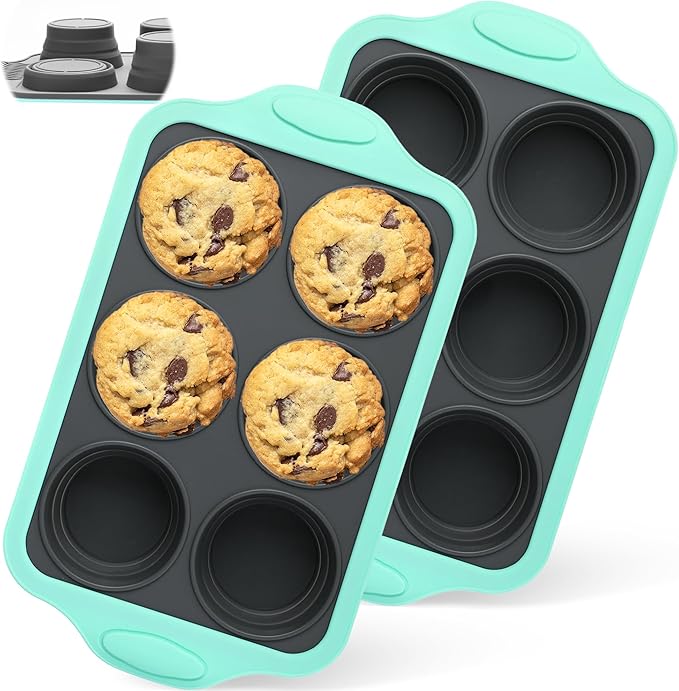 Vynium Muffin Pans for Baking 6 Cups, Silicone Foldable Muffin Pan with Metal Frame, Collapsible Cupcake Pan, Egg Bite Molds, Muffin Tin Tray for Baking Homemade Brownies Puddings (2)