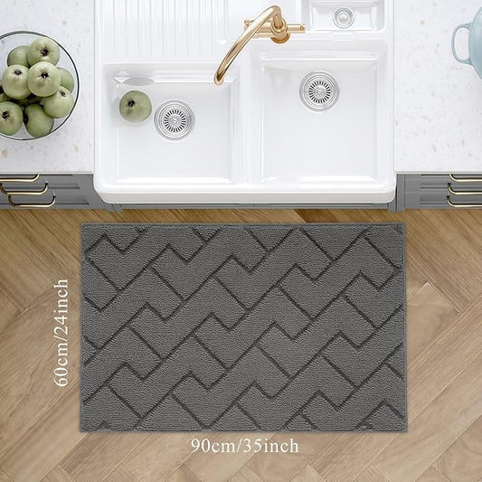hicorfe Kitchen Rugs and Mats Sets,Super Absorbent Polypropylene Non-Slip Rug,Soft Comfort Floor Mat,Washable for Kitchen,Hallway,Office,Sink,Laundry(24" x 35",Grey)
