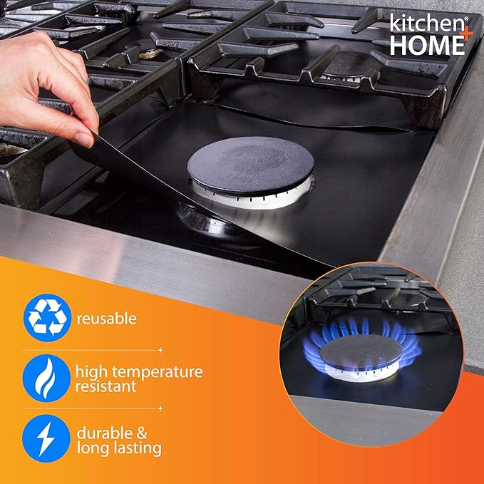 Kitchen + Home Stove Top Smokeless Grill, Indoor/Outdoor BBQ Grill Pan with Double Coated Non-Stick Surface and Burner Liners