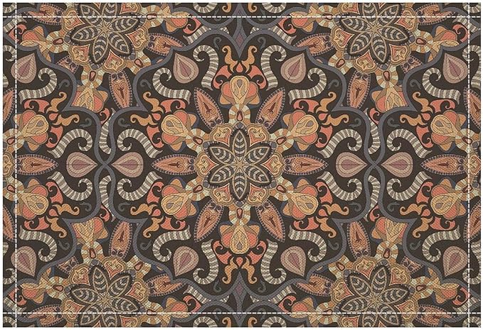 Mandala Placemats Set of 4 Vintage Bohemia Brown Flower Art Printed Dining Table Mats for Restaurant Home Kitchen Holiday Picnic Party Decor 12x18in