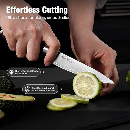 PAUDIN Kitchen Knife Set, 4 Pieces Chef Knife Set, High Carbon Stainless Steel Knife Set, Ultra-Sharp Knives Set for Kitchen with Ergonomic Wooden Handle, Gifts for Men and Women