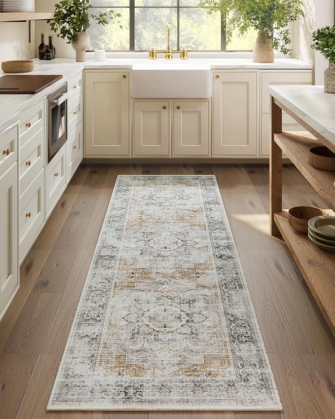 Washable Runner Rug Non Slip: 2'6"x8' Kitchen Rug Runners Stain Resistant Boho Floor Rug with Rubber Backing Non Shedding Soft Carpet Runners for Hallway Indoor Entryway Bedroom Bedside Laundry Room