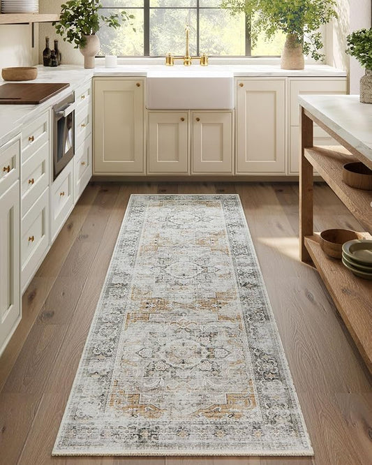 Washable Runner Rug Non Slip: 2'6"x8' Kitchen Rug Runners Stain Resistant Boho Floor Rug with Rubber Backing Non Shedding Soft Carpet Runners for Hallway Indoor Entryway Bedroom Bedside Laundry Room