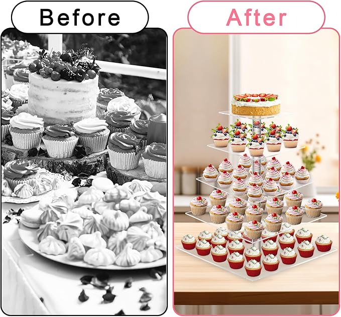 Weddingwish 5 Tier Acrylic Cupcake Stand, Clear Cupcake Tower Stand for 50 Cupcakes, Dessert Display Stand for Wedding Birthday