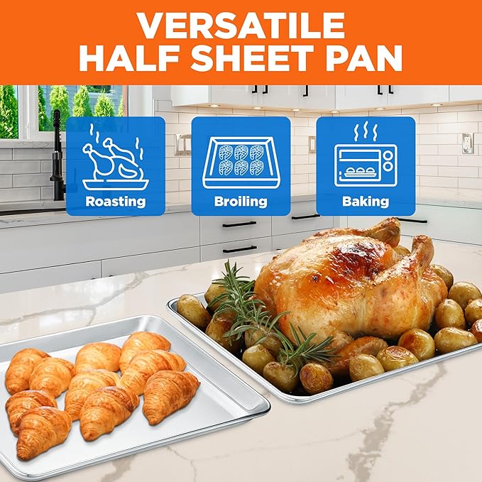 Baking Pan Set - Medium and Large Aluminum Cookie Sheet Pan (10.5" x 15" and 13" x 18"), PFOA, PFOS, PTFE Free, Recipe Booklet Included, Oven Safe, Resist Heat Up To 500° F, Set of 2