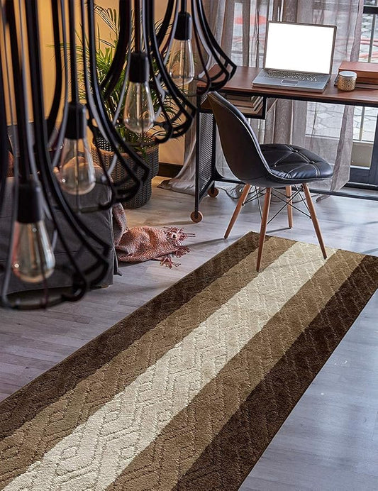 Custom Size Hallway Runner Rug Damask Brown Color 31 inch Wide Select Your Length Non-Slip (Skid Resistance) Rubber Backing 31 feet x 31 inch