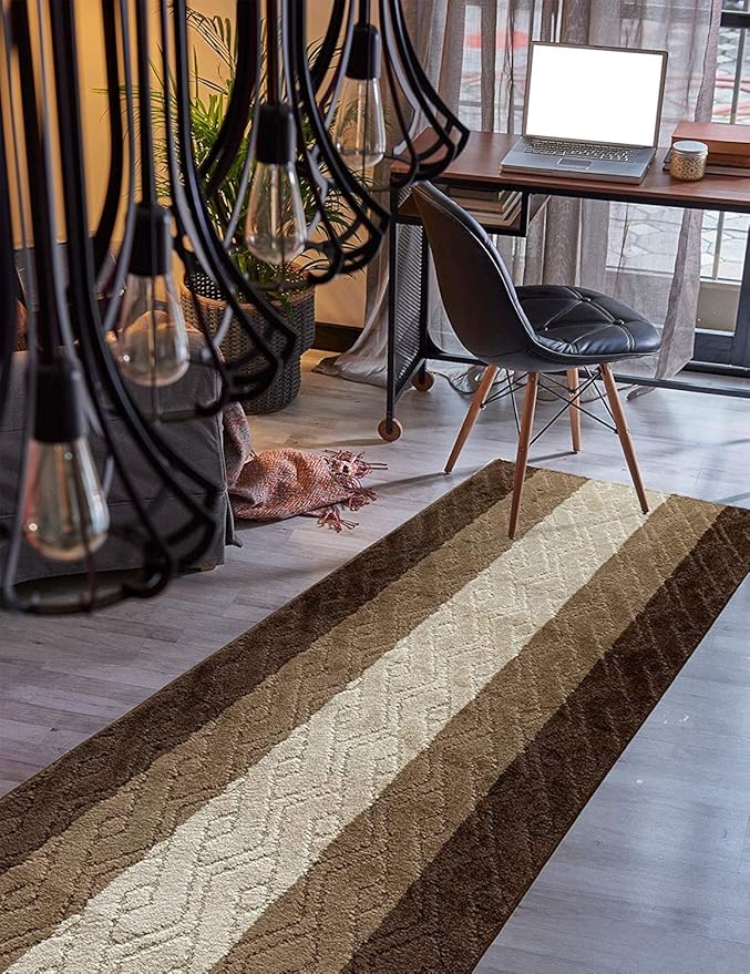 Custom Size Hallway Runner Rug Damask Brown Color 31 inch Wide Select Your Length Non-Slip (Skid Resistance) Rubber Backing 25 feet x 31 inch
