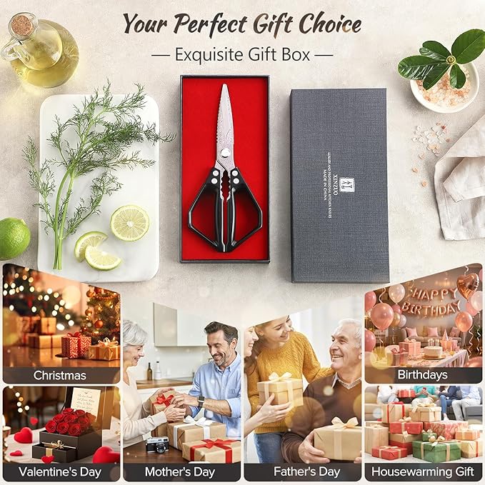 XINZUO Multi-Purpose Kitchen Shear,119 Layers Damascus Steel Heavy Duty Kitchen Scissors(Food-Grade Lridescent Finish), For Meat/Herbs/Poultry,With Black Aluminum Alloy Handle