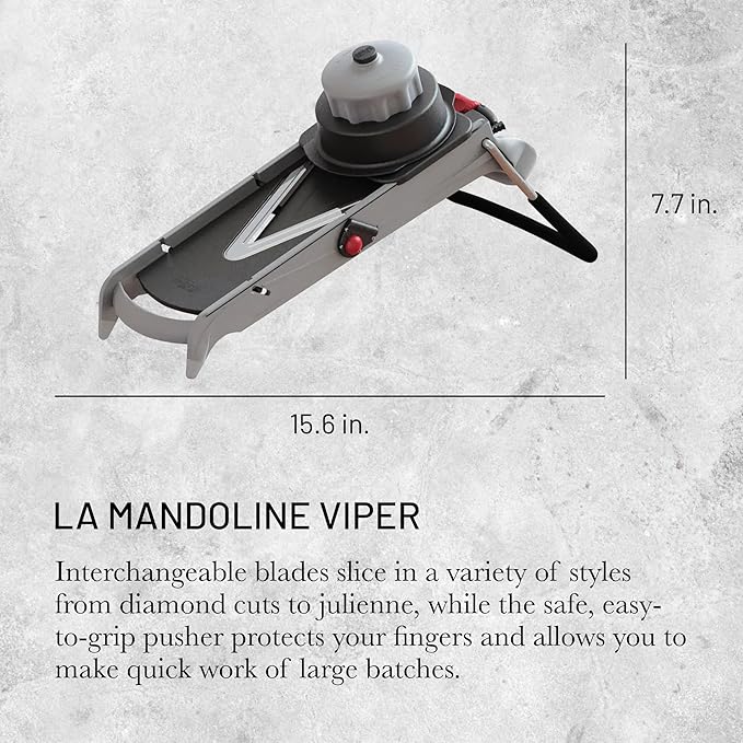 de Buyer LA MANDOLINE VIPER - Stainless Steel Dicing Tool - Ideal for Cutting Fruits & Vegetables in Varying Thickness & Style - Includes Two Julienne Blades - Made in France