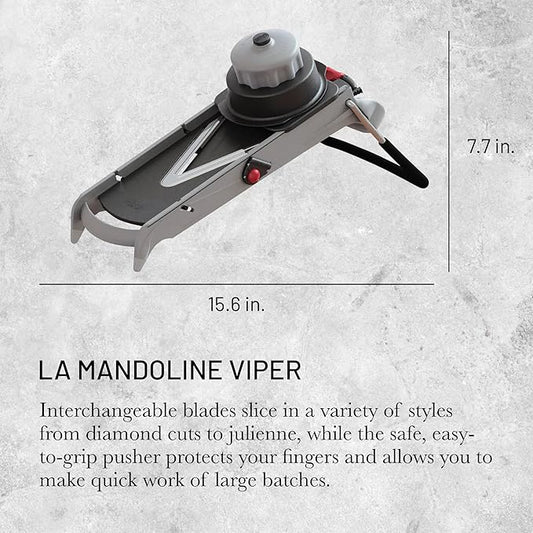 de Buyer LA MANDOLINE VIPER - Stainless Steel Dicing Tool - Ideal for Cutting Fruits & Vegetables in Varying Thickness & Style - Includes Two Julienne Blades - Made in France
