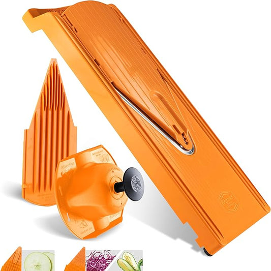 Börner Mandoline Slicer V3 (Basic Set) • V-Slicer for Vegetables & Fruits • Adjustable Kitchen Slicer • 3 Thickness Settings • With Rubber Feet & Stainless Steel V-Blade • Color: Orange