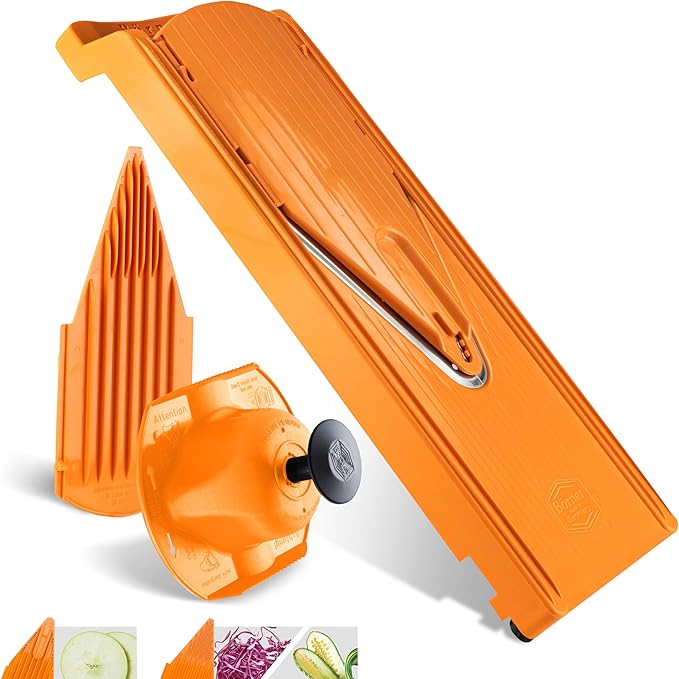 Mandoline Food Slicer Börner V3 (Basic Set) by Reston Lloyd • V-Slicer with Food Holder • Made in Germany • Fruit & Vegetable Chopper • Multiple Settings • Color: Orange