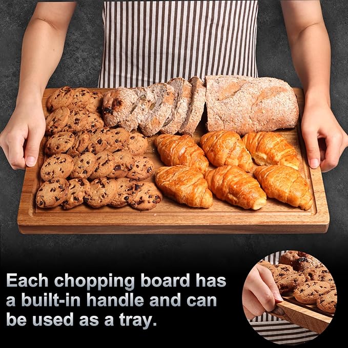 Wood Cutting Boards Set of 3 for Kitchen, Large Wooden Cutting Board with Juice Groove, Charcuterie Board, Chopping Board for Meat, Cheese, Fruits, and Vegetables