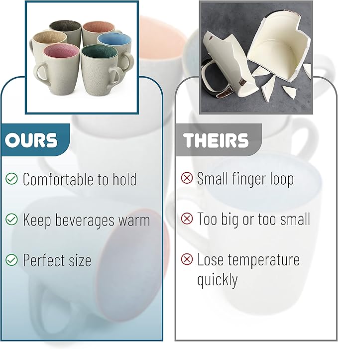 BTaT- Coffee Mugs, Set of 6, 12 oz (350ml), Mugs for Coffee Cups, Christmas Gifts