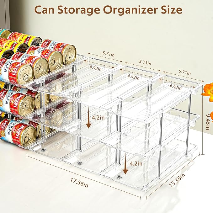 Can Organizer for Pantry, Stacking Can Storage Organizer Pantry, Automatic Rolling Can Rack for Fridge, 2Tire 3 Columns Can Holder for 24 Cans, Canned Goods Organizer