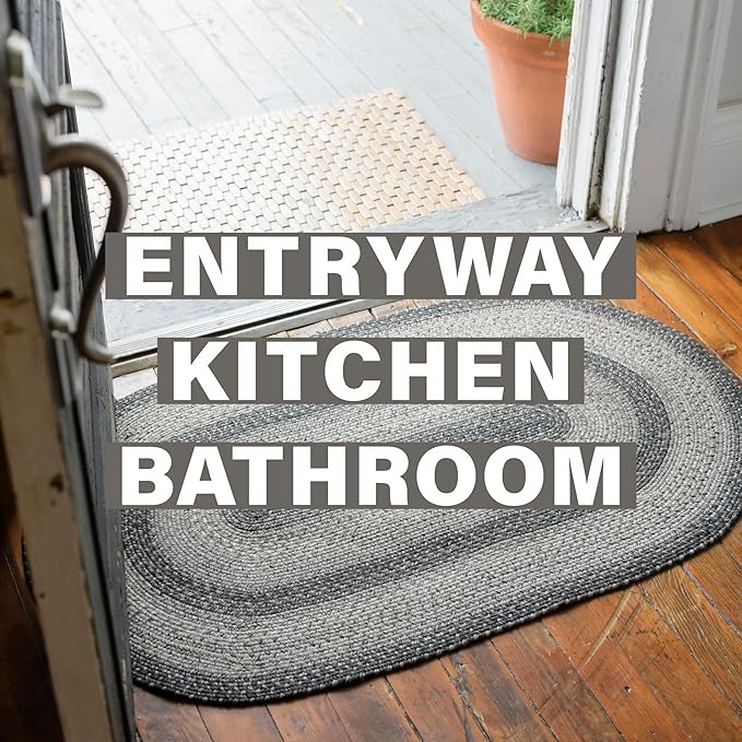 Homespice Flint Hill Small Braided Rugs 20x30 - Primitive Style Gray and Black Rug for Kitchen