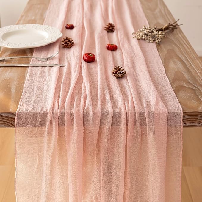 Keketoarrange 6pcs Pink Valentines Decor Table Runner Cheese Cloth Rustic Gauze Cheesecloth Table Runner 120 Inch 10 FT for Wedding Baby Bridal Shower Sheer Boho Spring Home Tea Party Decorations