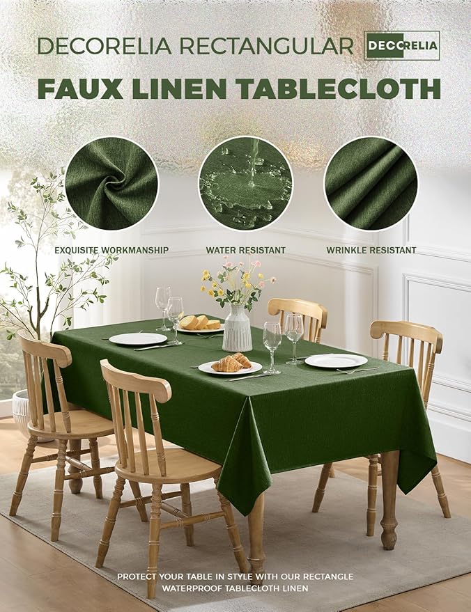 Waterproof Reusable Small Table Cloths for Dining Table, Outdoor Washable Cloth Tablecloths for Rectangle Tables for Holiday, Wedding, Dining(Oblong, 52 X 70 Inch (4-6 Seats), Dark Green)