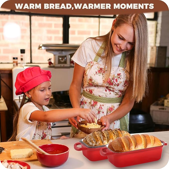 Articasting Cast Iron Bread Loaf Pan with Lid, 2 In 1 Loaf Pans for Baking Bread 9x5, Enameled Bread Pans for Homemade Bread, Sourdough, Even Heating Bread Dutch Oven, Red