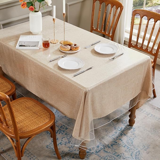 Clear Plastic Tablecloth Square Vinyl Transparent PVC Table Cloth 100% Waterproof Oil-Proof Stain Resistant Wipeable Table Protector Cover for Dinning Table, 54 x 54 Inch.