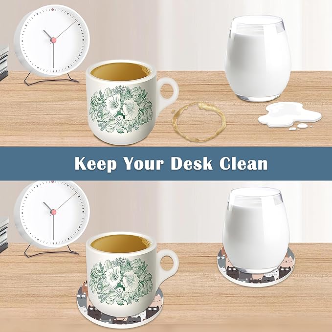 Coasters for Drinks,Cute Cat Gray Cats Absorbent Coaster Set of 4 with Cork Base,Ceramic Drink Coasters for Cold Drinks Wine Glasses Cups Mugs,Housewarming Gifts for Home Decor