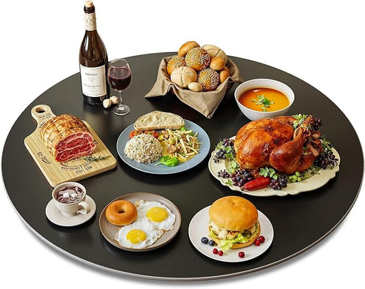 27.6" Lazy Susan Turntable – 360° Sinteredstone Silent Anti-Slip Turntable, Table Top Centerpiece for Kitchen, Pantry, Spice Rack, Refrigerator & Dining Table, Black