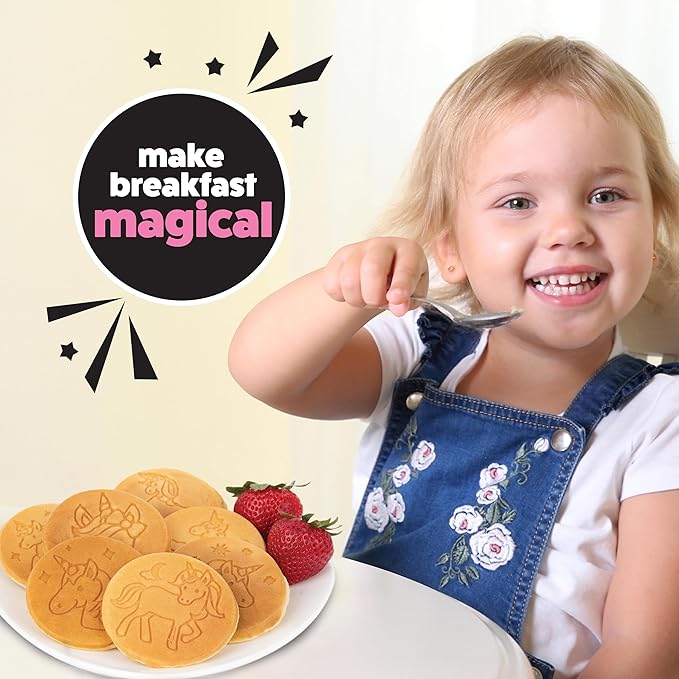 Unicorn Mini Pancake Pan- Make 7 Unique Flapjack Unicorns, Nonstick Pan Cake Maker Griddle for Breakfast Fun & Easy Cleanup, Girls Magical Treat, Dessert or Gift for Kid Party- Easy to Use Long Handle