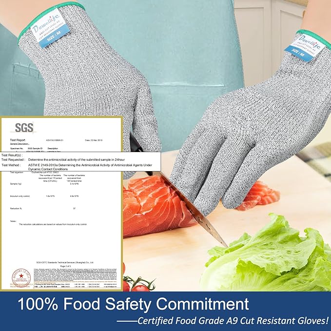 Dowellife Cut Resistant Gloves A9 Maximum Protection - Food Grade Kitchen & Chef Gloves for Food Prep, Knife Cutting, Mandoline Slicing, Butcher, Oyster Shucking, Fish Handling (Small)