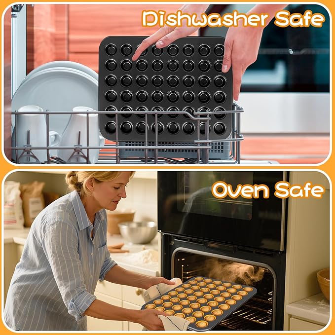 2 Pcs 48-Cup Mini Muffin Pans with 1000 Paper Cupcake Liners, Carbon Steel Nonstick Small Cupcake Pan, Round Mini Muffin Tin for Baking, Dishwasher Safe