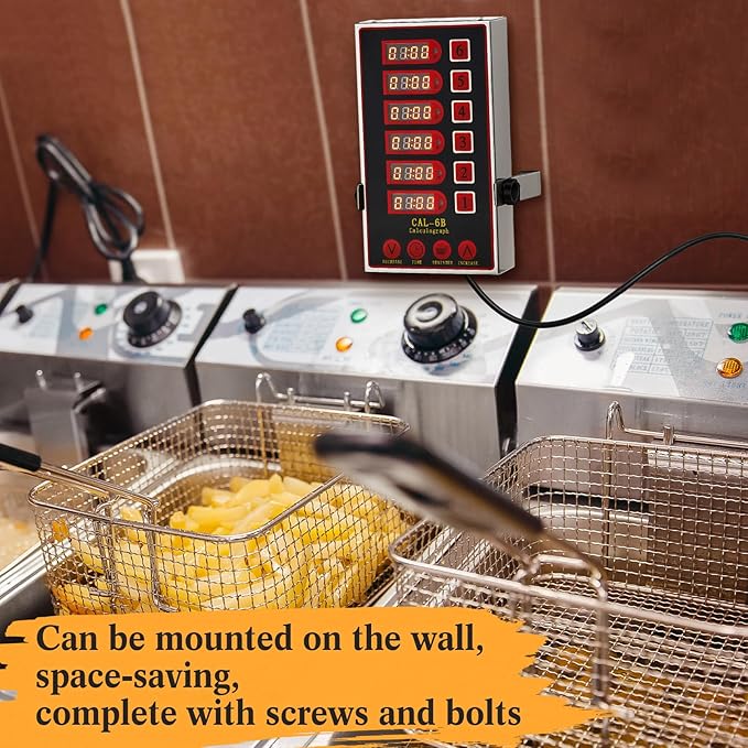 1 Pack Commercial 6 Channel Digital Kitchen Timer, Multi-Countdown Timer with Loud Alarm & Large LCD Display, Wall Mount or Countertop for Restaurant, Fry Station, Baking & Lab Use