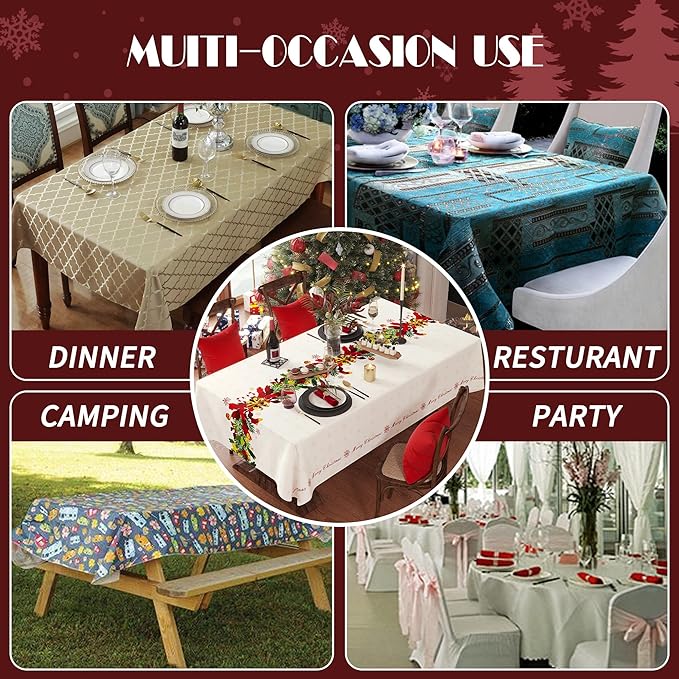 Christmas Rectangle Table Cloth,100% Waterproof Tablecloth,Christmas Decorations for Home, Vinyl Tablecloth Plastic Table Cover for Party，Picnic,Dining,Outdoor 54" x 102",Frosted Wreath
