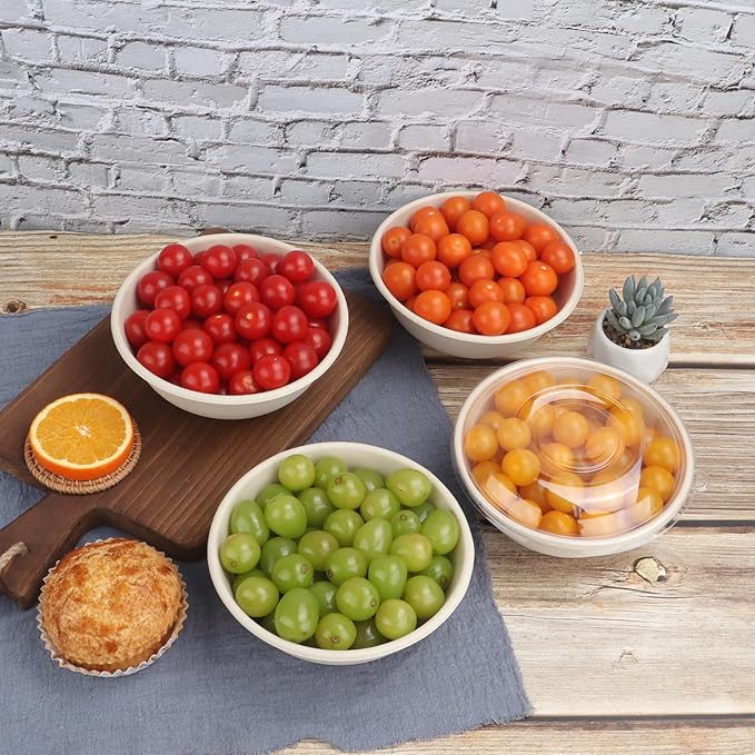 JAYEEY 28 oz Disposable salad bowls with lids, Sugarcane Fiber Paper Bowls Deli Container 50 Pack