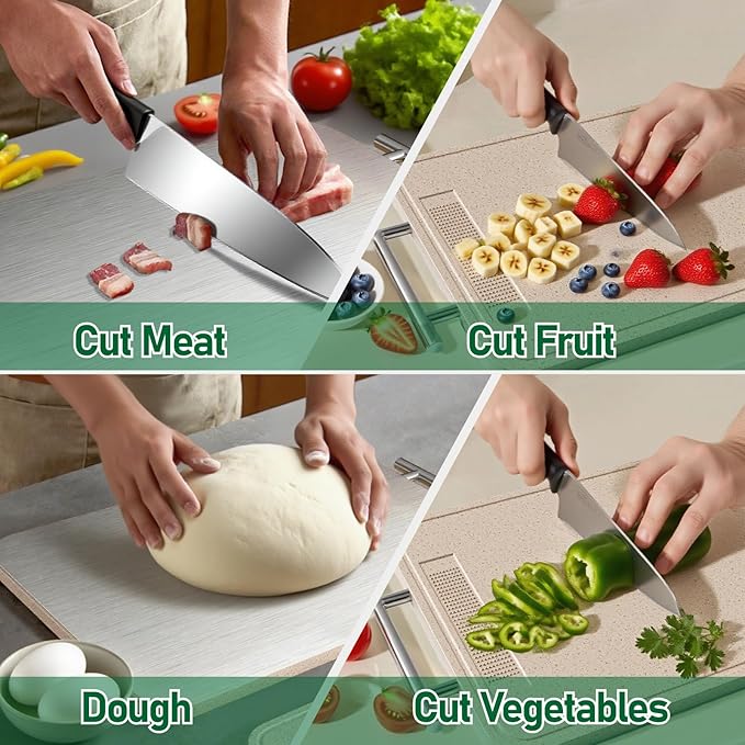 Titanium Cutting Board for Kitchen - 100% Pure Food Grade Double Sided Chopping Board, Titanium & Wheat Straw PP, Dishwasher Safe Easy to Clean - Large 15”×10”