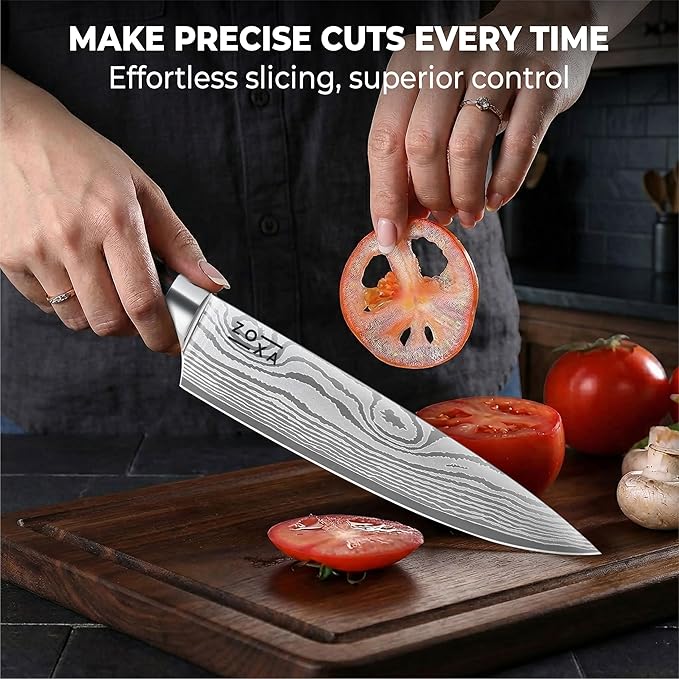 Kitchen Knife Set Professional Chef Knives, 8-Piece Stainless Steel Knife Set with Santoku, Nakiri, Bread, Paring, Boning Knives & Pakkawood Handle